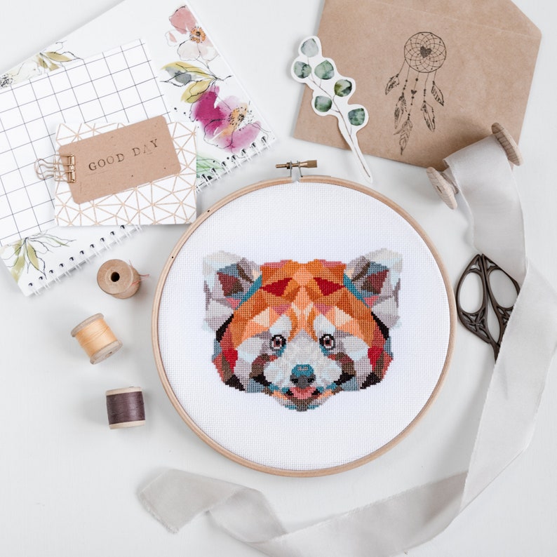 Geometric Red Panda Cross Stitch Pattern PDF Modern Animal | Etsy