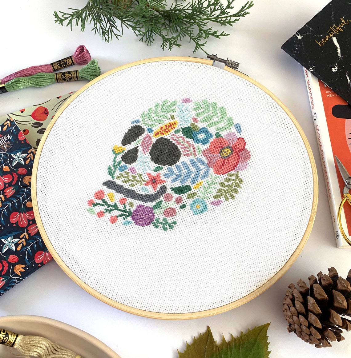 Floral Skull Halloween Cross Stitch Pattern PDF | Sugar Skull Modern ...
