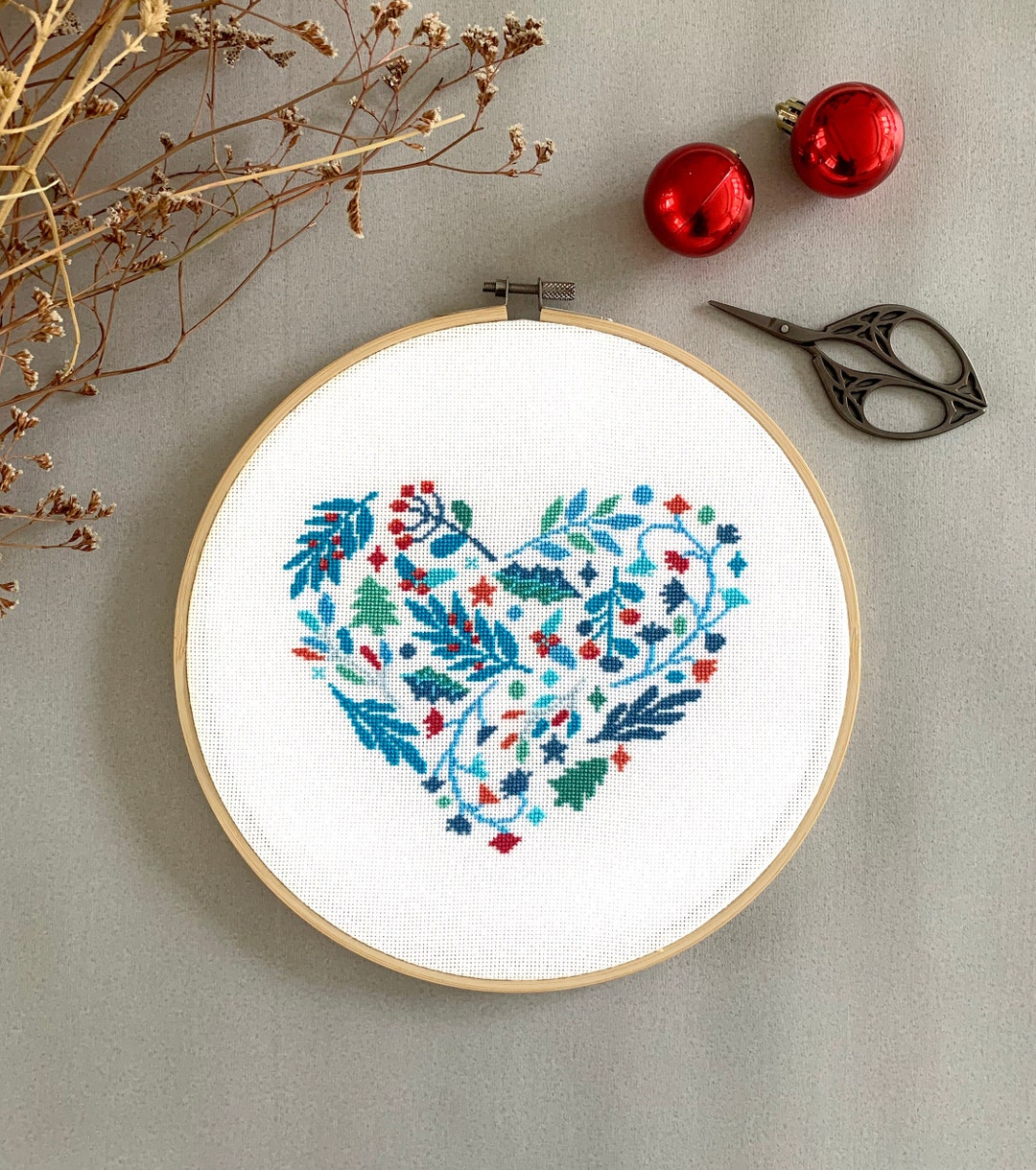 Winter Heart Cross Stitch Pattern PDF | Modern Christmas Hand ...
