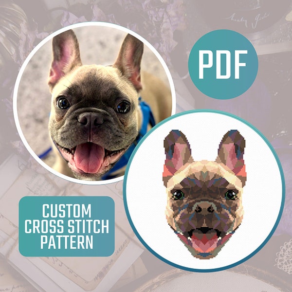 Custom Pet Portrait Cross Stitch PDF Pattern. Unique Handmade Gift for Cat, Dog Owners