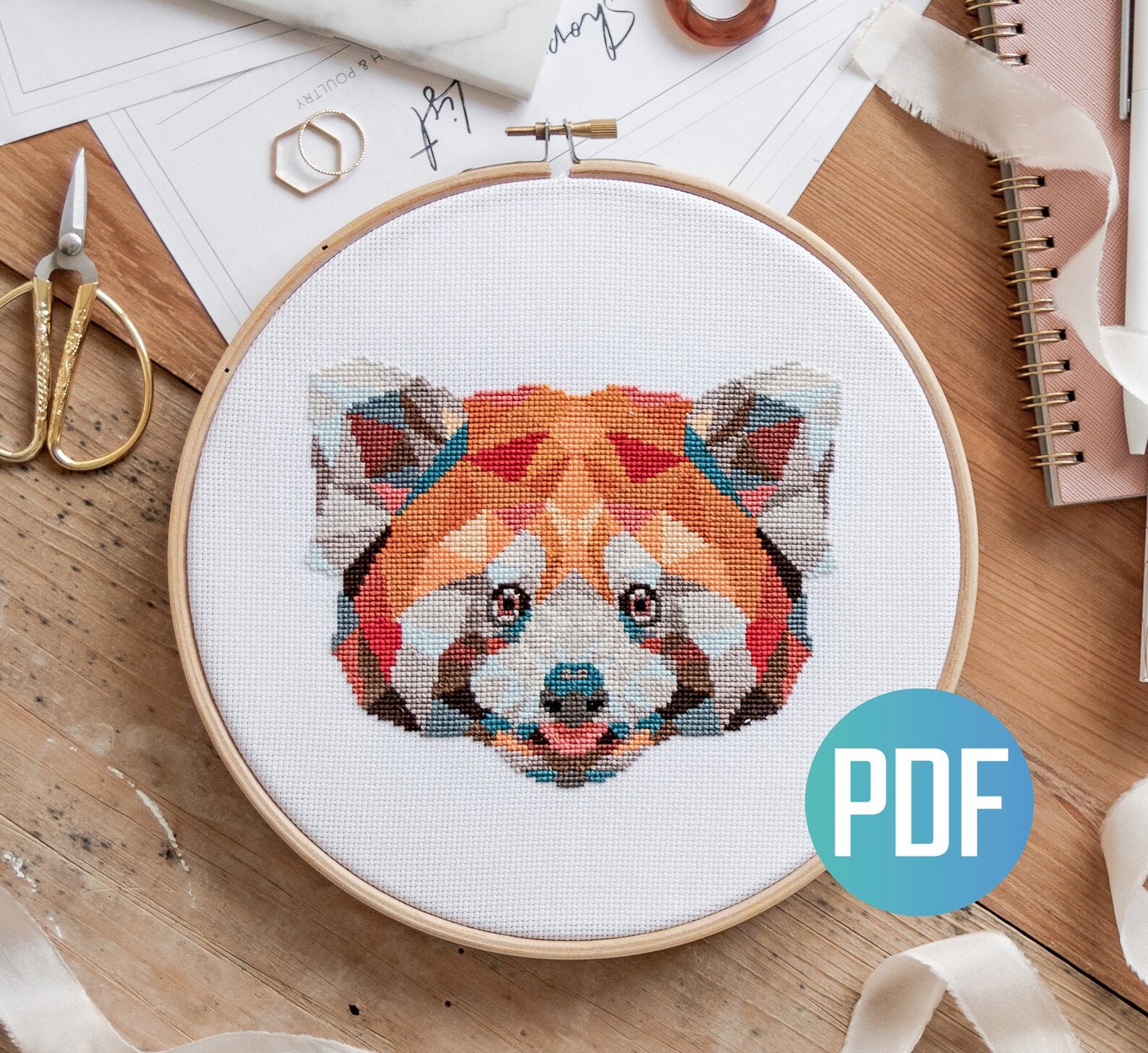 Geometric Red Panda Cross Stitch Pattern PDF Modern Animal | Etsy