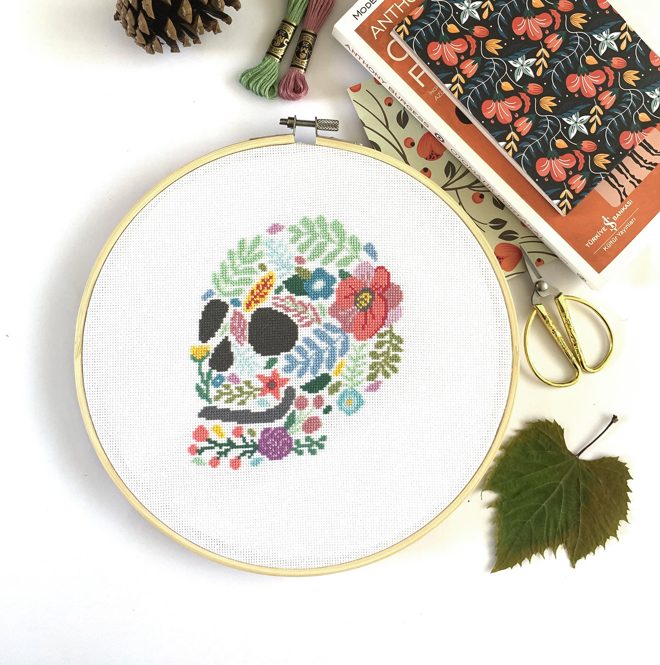 Floral Skull Halloween Cross Stitch Pattern PDF | Sugar Skull Modern ...
