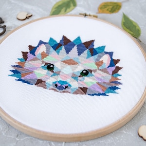 Geometric Hedgehog Cross Stitch Pattern PDF | Modern Animal Embroidery Designs to Download