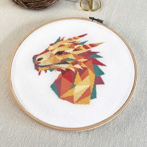 Geometric Dragon Cross Stitch PDF Pattern, Modern Fantasy Hand Embroidery Design, Counted Easy for Beginners Xstitch Chart image 3