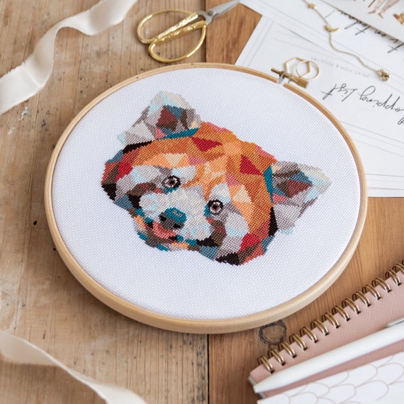 Red Panda Modern Cross Stitch Pattern PDF - Unique Geometric Design, Easy to read Printable Chart