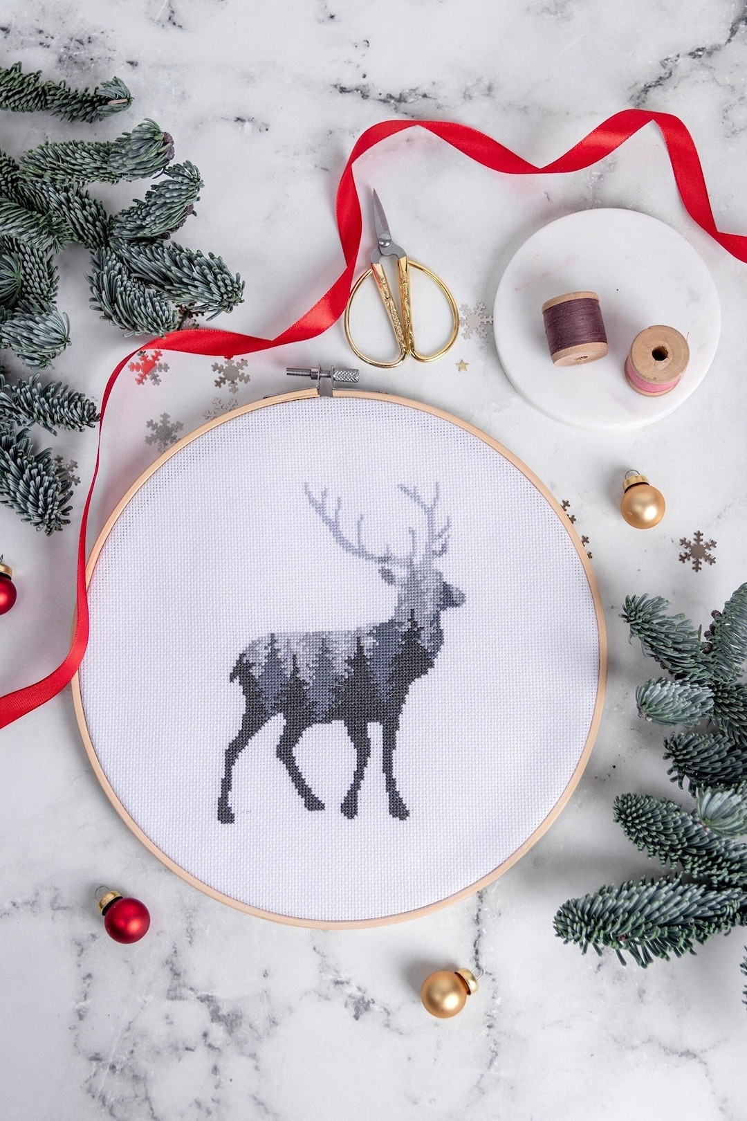 Cross Stitch Pattern Christmas Deer - Modern Embroidery Design - Etsy