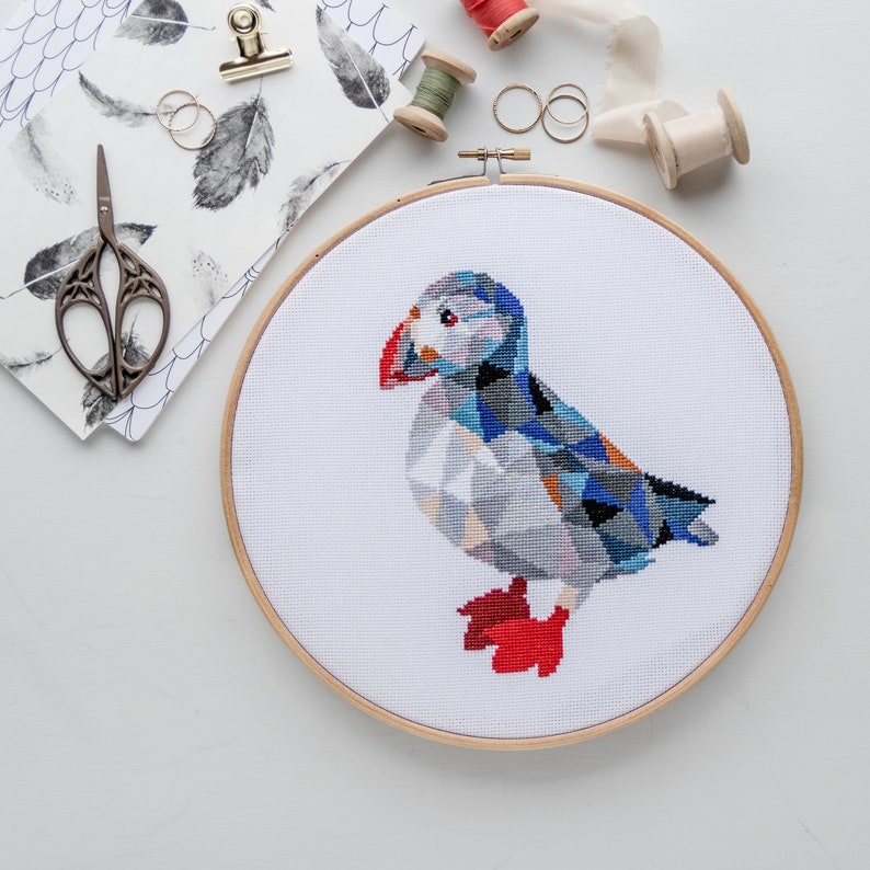 9 Birds Cross Stitch PDF Patterns Bundle Modern Geometric Hand Embroidery Designs Set image 10
