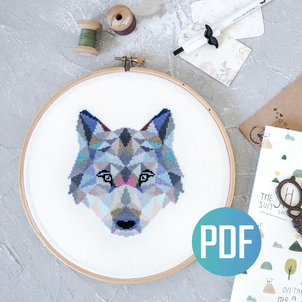 Wolf Cross Stitch Pattern Geometric Animals Cross Stitch ...