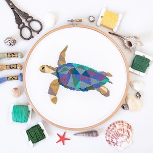 Turtle Cross Stitch Pattern PDF | Nautical Geometric Design