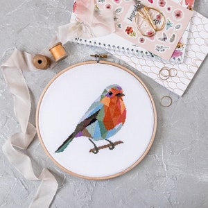 9 Birds Cross Stitch PDF Patterns Bundle Modern Geometric Hand Embroidery Designs Set image 6