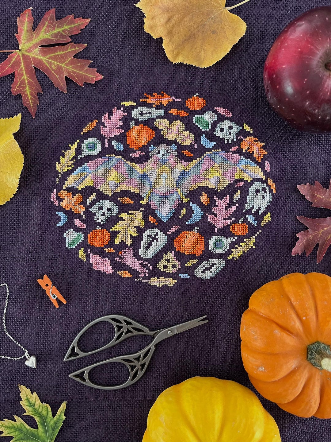 Halloween Bat Cross Stitch Pattern PDF | Geometric Spooky Embroidery ...