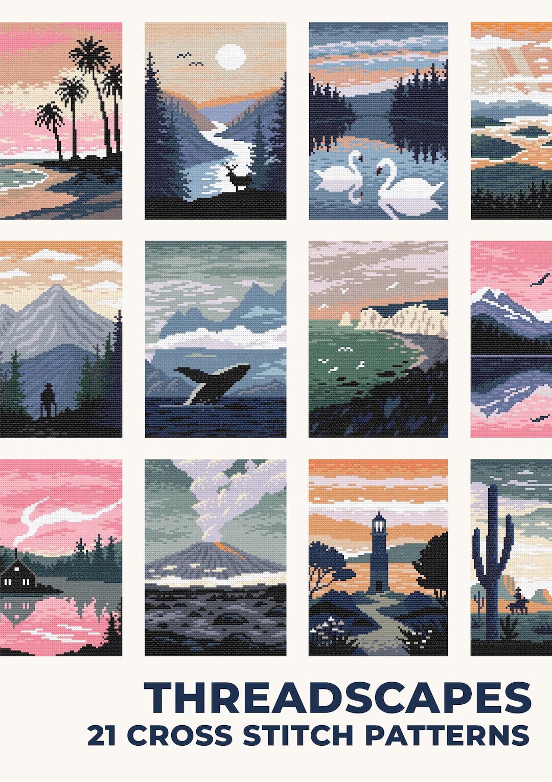 Landscape Cross Stitch PDF Book – 21 Nature Patterns 70x100, Mountain ...