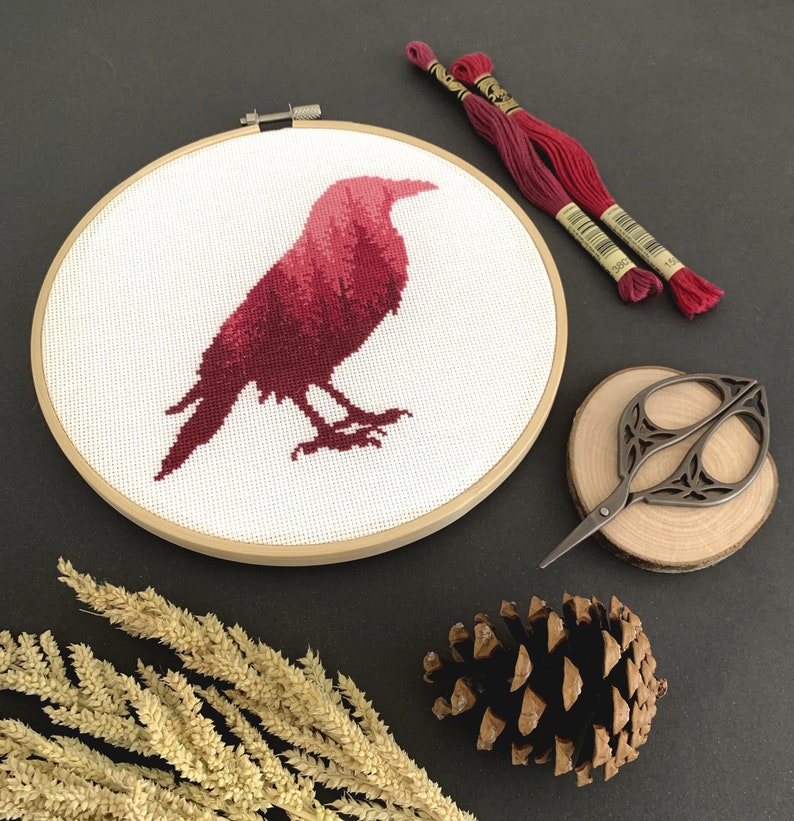 Free Raven Forest Silhouette Cross Stitch Pattern Complimentary Digital PDF Hand Embroidery Design to Download image 3