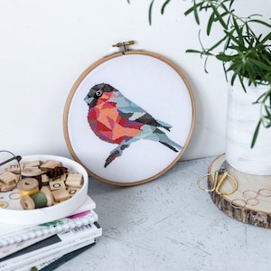 9 Birds Cross Stitch PDF Patterns Bundle Modern Geometric Hand Embroidery Designs Set image 4