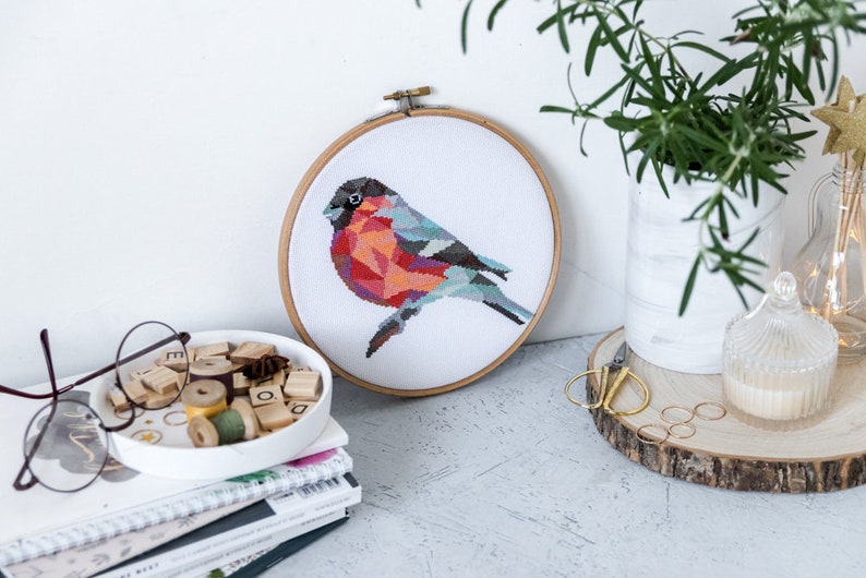 9 Birds Cross Stitch PDF Patterns Bundle Modern Geometric Hand Embroidery Designs Set image 4