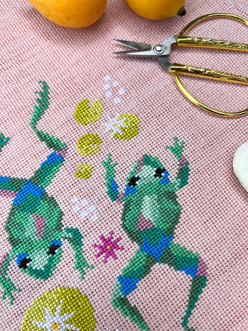 Geometric Frog Cross Stitch Pattern PDF – Modern Pond Frogs Design ...