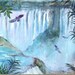 Original Painting Watercolor Iguazu Falls . Poster Falls print downloadable .Picture Falls & Birds, Art for Instant Download