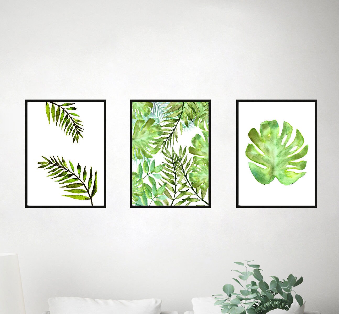 Wartercolor Tropical Leaves Printable Art Set of 3 Prints - Etsy