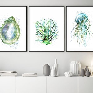 Turquoise Nautical Printable Wall Art Set of 3 Prints Watercolor ...