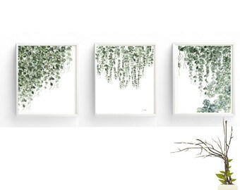 Hanging plants printable  wall art- Set of 3 - Modern decor - Botanical print -Green Leaves printable art-Printable digital download