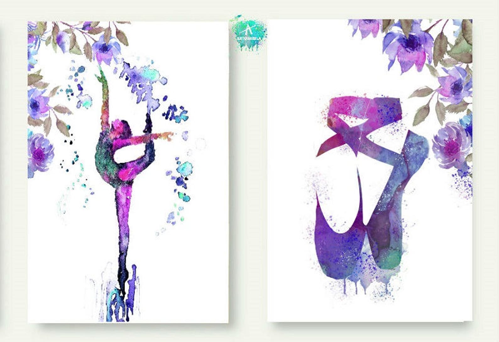 Díptico Lámina Bailarina y zapatillas baile en acuarela .2 | Etsy