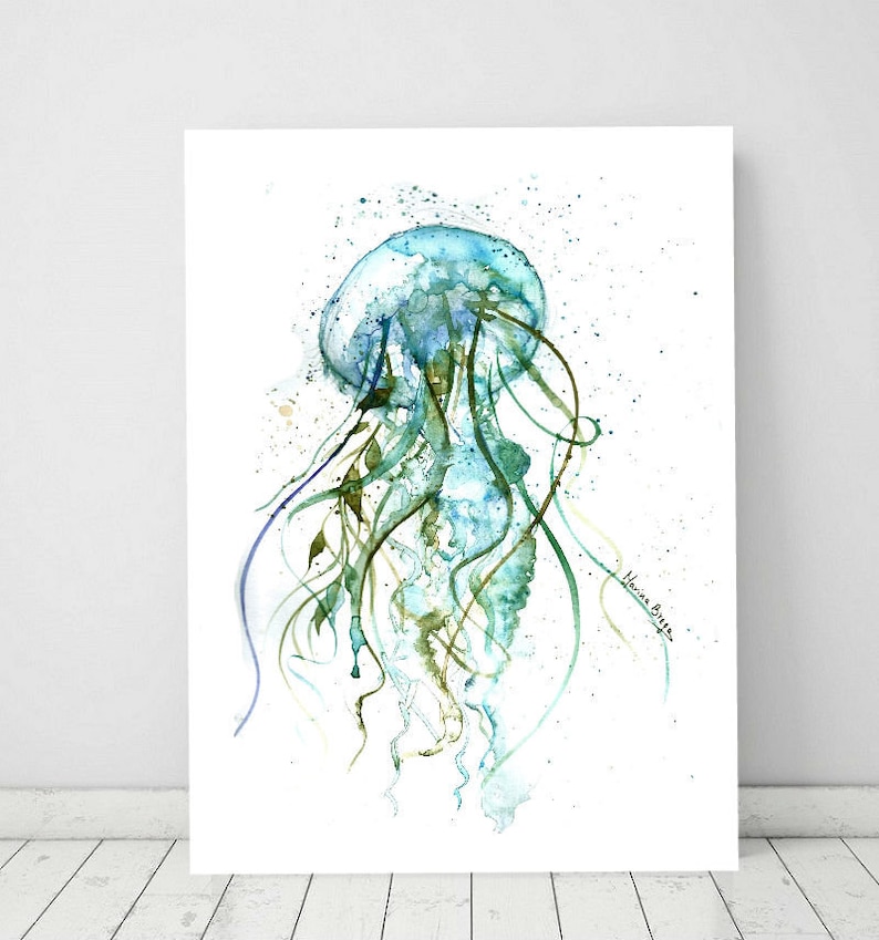 Jellyfish print Watercolor Jelly fishbeach decor Seashore Etsy