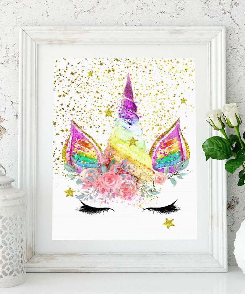 unicorn face printable wall art nursery decor watercolor