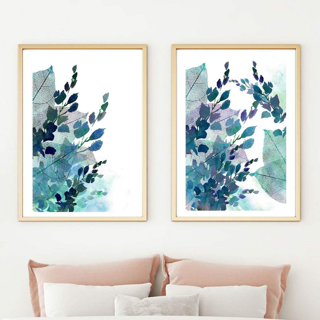 Blue Botanical Watercolor Art Prints, Set of 2 Diptych - Etsy