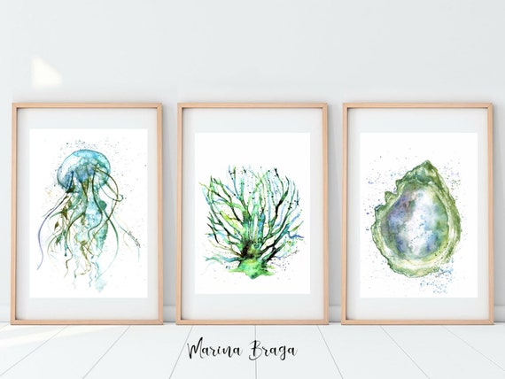 Turquoise Nautical Printable Wall Art Set of 3 Prints | Etsy