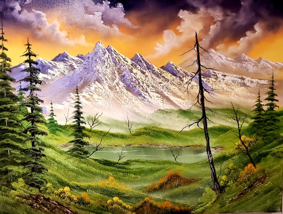 Mountain Retreat: Bob Ross Inspired Oil Painting 18x24