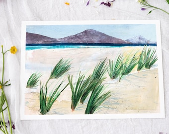 Luskentyre, Isle of Harris print, Scottish beach, Machair flowers, Outer hebredies art, Scottish Landscape