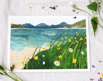 Luskentyre, Isle of Harris print, Scottish beach, Machair flowers, Outer hebredies art, Scottish Landscape