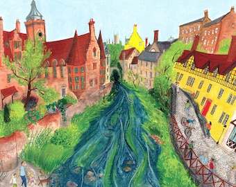 Dean Village, Edinburgh Print, Edinburgh Illustration