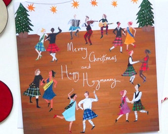 Merry Christmas & Happy Hogmanay Card. Scottish Christmas Card. Christmas Ceilidh