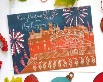 Edinburgh Castle Merry Christmas & Happy Hogmanay Card. Scottish Christmas Card.