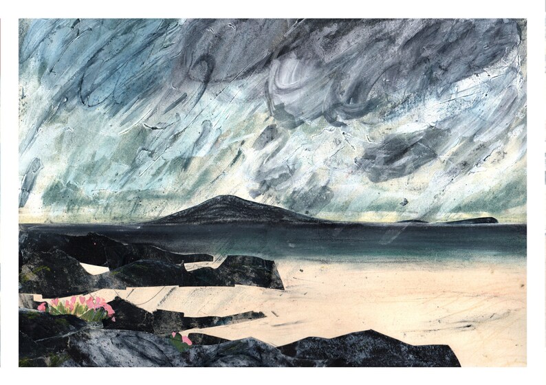 Isle of Harris print, Sea Pinks at Northton, Scottish beach, Machair flowers, Outer hebredies art, Scottish Landscape image 1