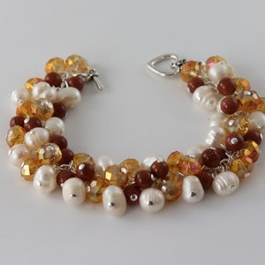 Pearl Bracelet / Brown Bracelet / Chunky Bracelet / Cluster Bracelet
