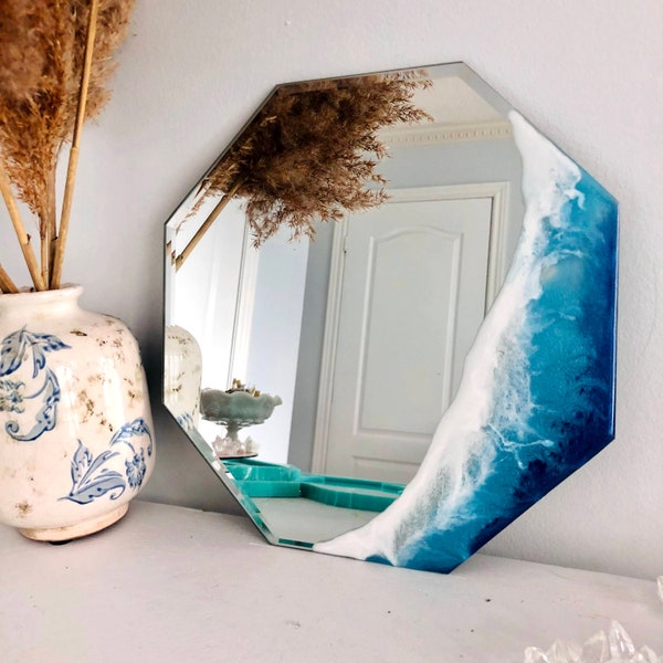 Large Octagon Mirror, Mirror Wall Decor, Ocean Mirror, Ocean Wall Art, Ocean Wall Hanging