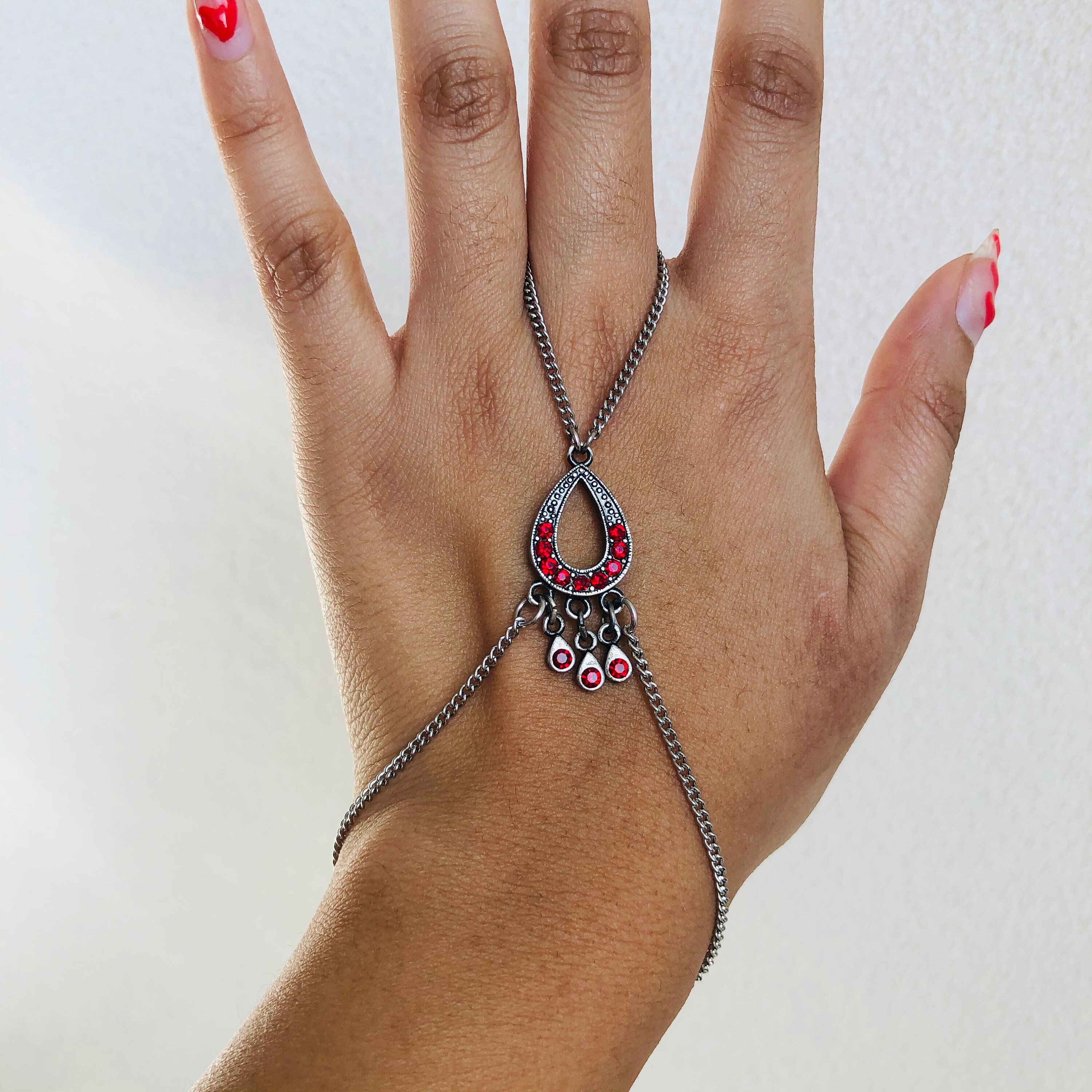 Red Beaded Hand Chain Ring Bracelet Combo Finger Bracelet Etsy UK