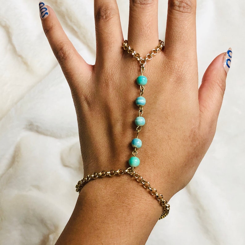 Anjali Turquoise Beaded Hand Chain Ring Bracelet Combo Etsy