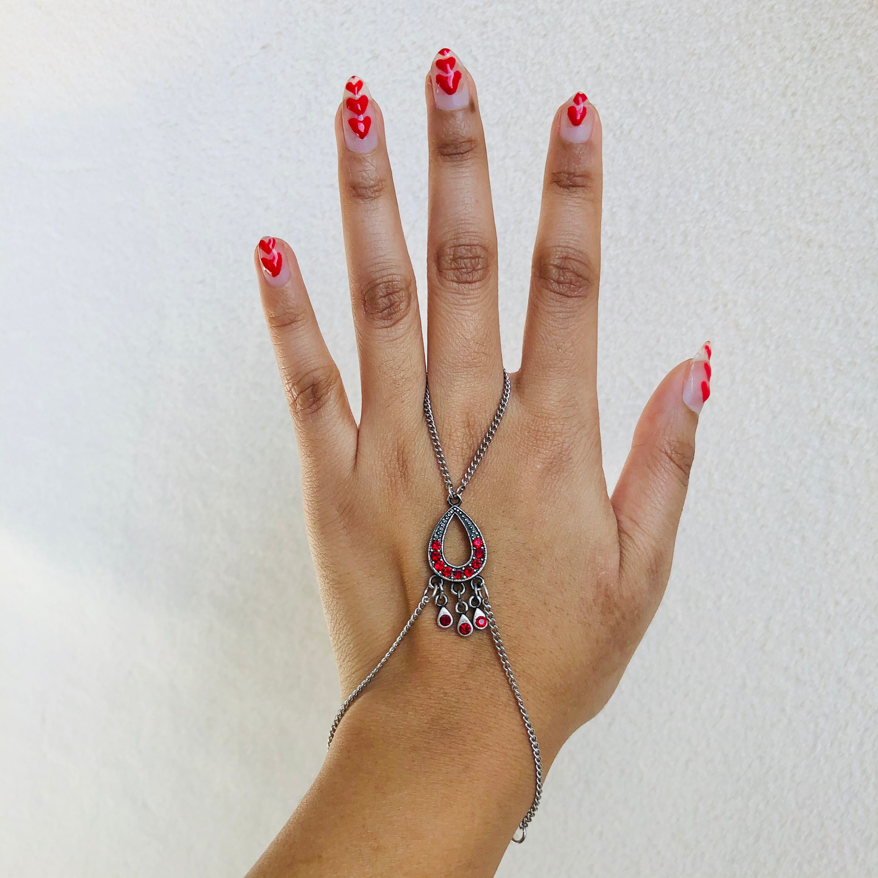 Red Beaded Hand Chain Ring Bracelet Combo Finger Bracelet Etsy UK