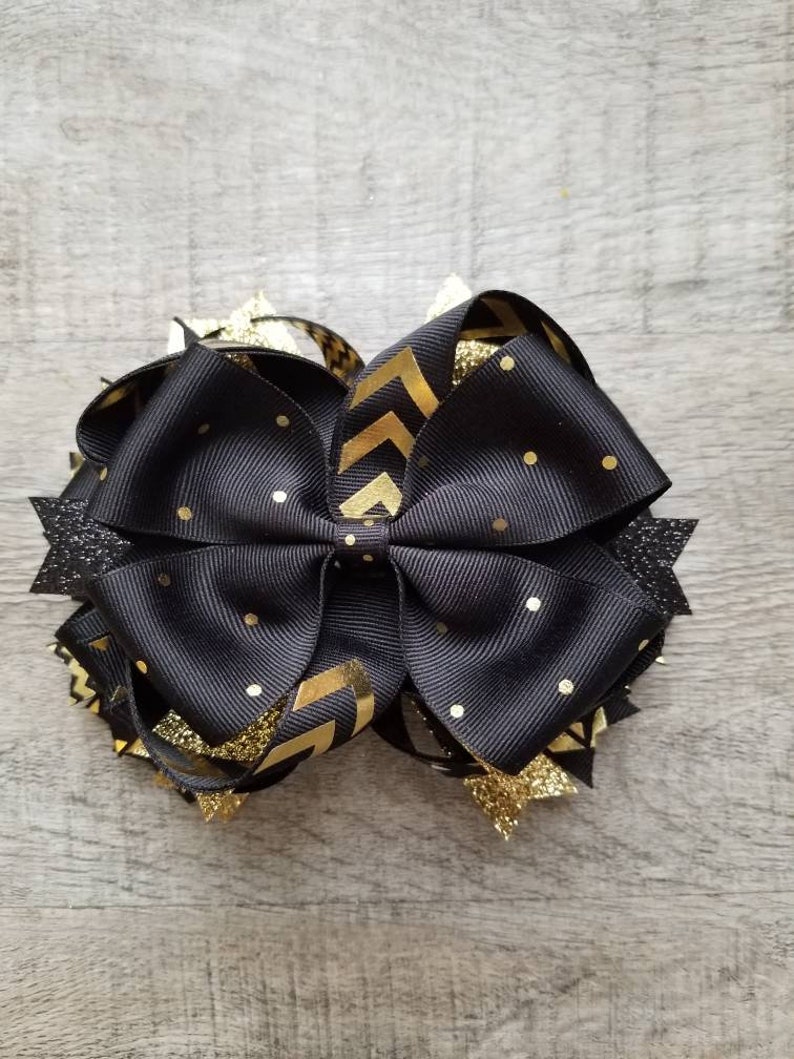 Black White Damask Jeweled Hair Bow 4 1//2/"