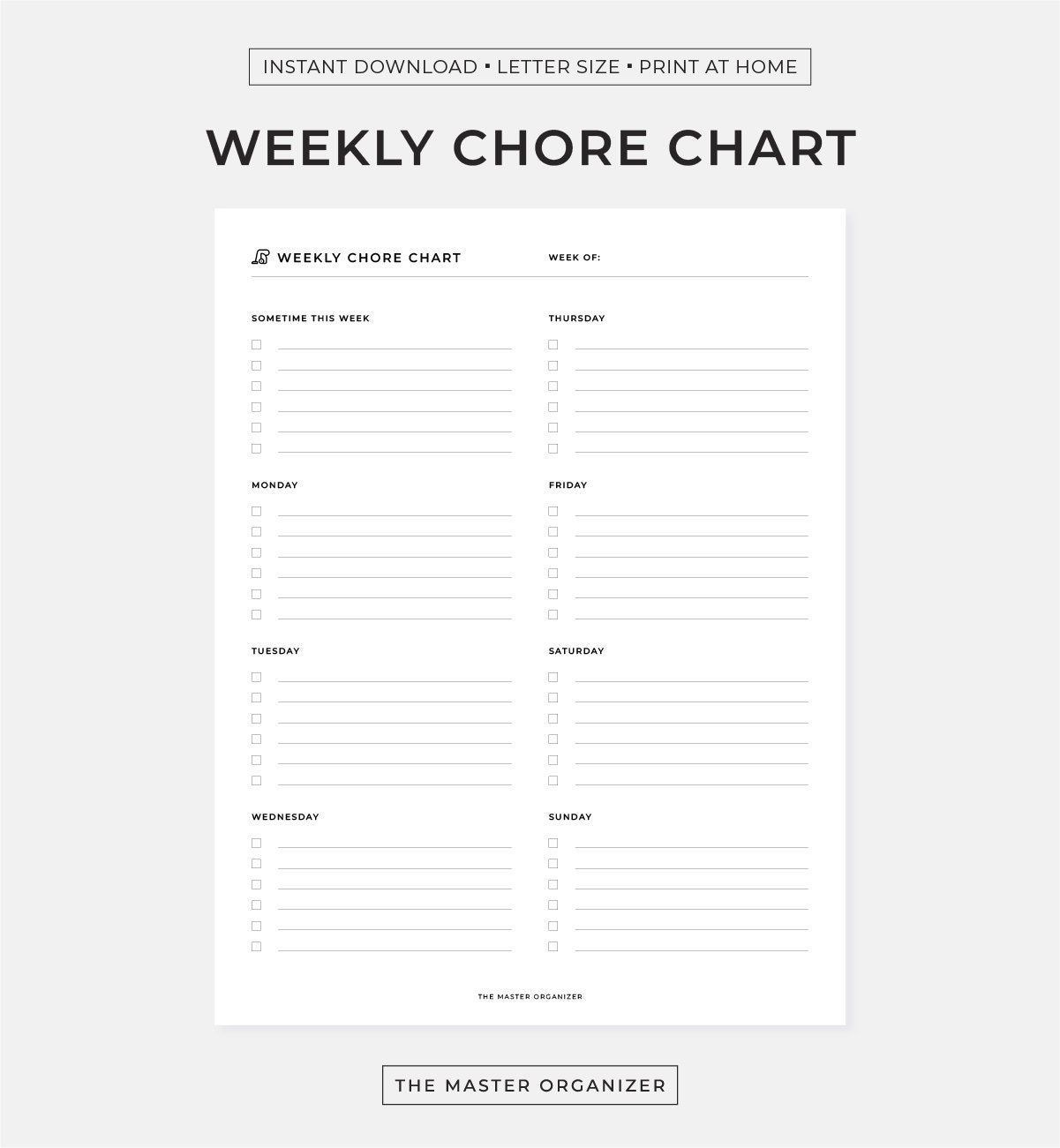 Weekly Chore Chart Tracker Log Printable Minimalist Etsy Australia