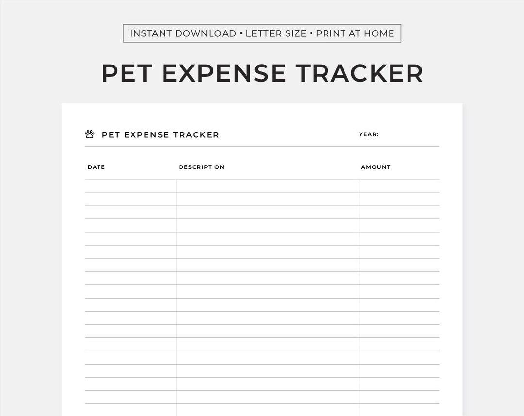 Pet Expense Tracker Budgeting Log Printable Minimalist - Etsy
