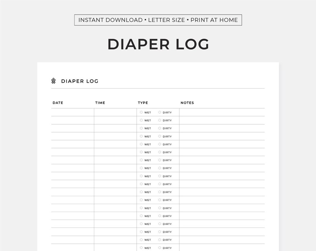 Diaper Log Printable Minimalist Letter Size Instant Etsy