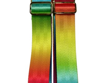 Ryggsäcksremmar (2), regnbågsfärgade, hårdvarualternativ, 3,8 cm bredd, justerbar upp till 91 cm