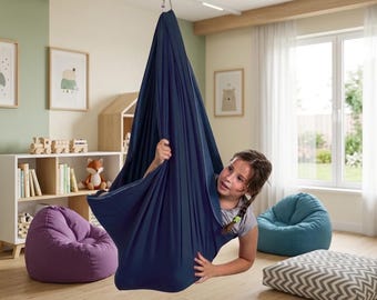 Columpio sensorial para niños: hamaca de algodón para interiores, inspirada en terapias, para un movimiento tranquilo y juegos en interiores.