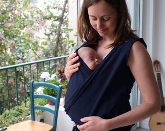Portabebés tipo fular azul marino, bandolera suave de algodón para recién nacidos, camiseta de contacto piel con piel, artículo esencial para portear al bebé.