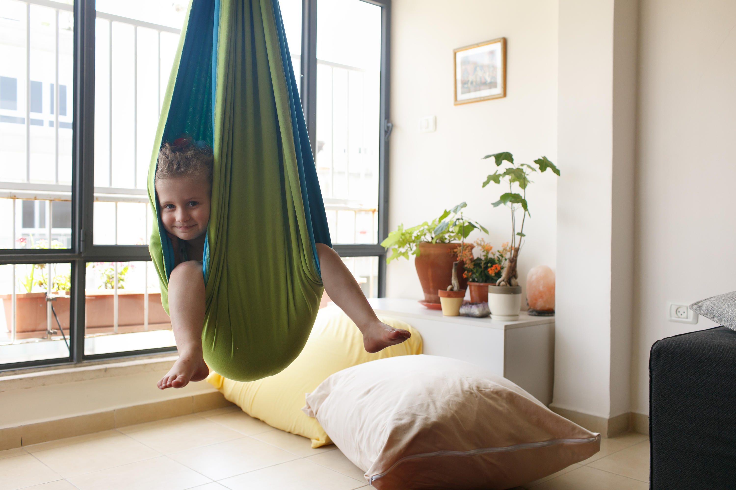 Balançoire sensorielle Thérapie intérieure Balançoire pour adultes Enfants  et adolescents Vert-150 * 280cm