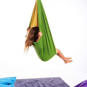 Kids Swing Chair - Hanging Indoor Sensory Hammock for Kids Room, Montessori Furniture Yellow + Green